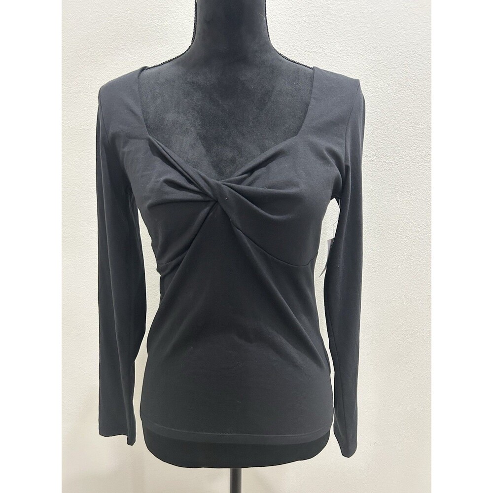 Old Navy Womens Sz M Black Top Twisted Neck Long Sleeves New With Tags